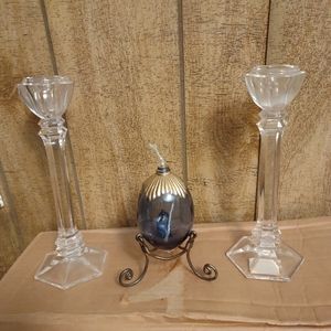 VINTAGE PR CANDLE HOLDERS AND AROMA OIL DIFFUSER WITH STAND.
